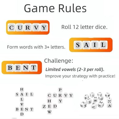 Crossword Solitaire Dice Game, Puzzle Word Game with Letter Dice, Family Dice Games for Adults, Travel Alphabet Spelling Board Game with Small Case - color: Silver