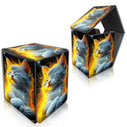 for MTG Deck Box, Trading Card Storage Case Holds 100+ Sleeved Cards, Celestial Kitten Magnetic Closure Durable Deck Holder for Magic The Gathering, TCG & Commander - color: Celestial Kitten