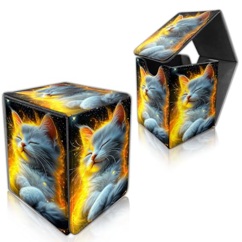 for MTG Deck Box, Trading Card Storage Case Holds 100+ Sleeved Cards, Celestial Kitten Magnetic Closure Durable Deck Holder for Magic The Gathering, TCG & Commander - color: Celestial Kitten