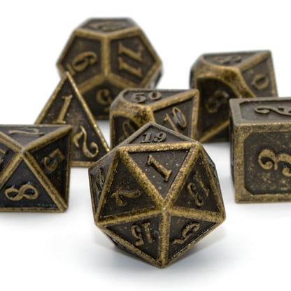 Metal Dice Set, HNCCESG Polyhedral D&D Dice for Dungeons and Dragons RPG DND Dice for Role Playing MTG Tabletop Gaming Shadowrun Pathfinder 7PCS D20 D12 D10 D8 D6 D4（Antique Bronze） - color: Antique Bronze