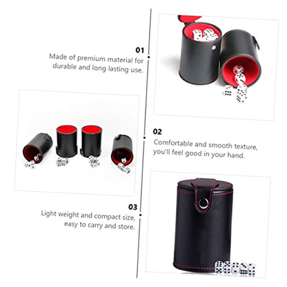 Vaguelly PU Leather Double-Layer Dice Cup Set Dices for Bar Games Portable Dice Storage Container for Game Evenings and KTV Parties