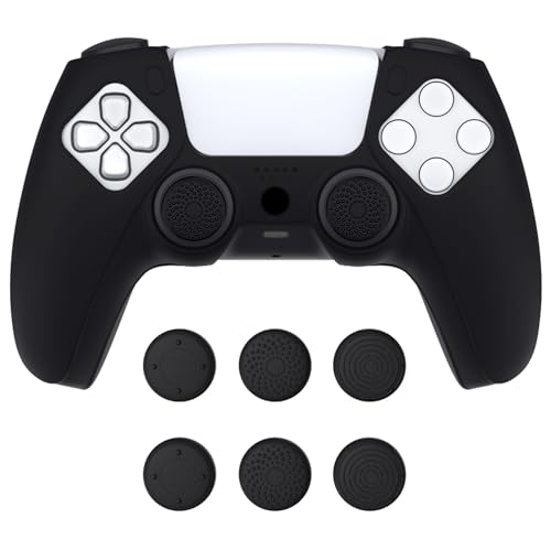 PlayVital Upgraded Pure Series Dockable Anti-Slip Silicone Cover Skin for ps5 Controller, Soft Rubber Grip Case for ps5 Wireless Controller Fits with Charging Station with 6 Thumb Grip Caps - Black - color: Black Upgraded