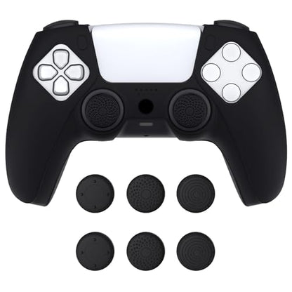 PlayVital Upgraded Pure Series Dockable Anti-Slip Silicone Cover Skin for ps5 Controller, Soft Rubber Grip Case for ps5 Wireless Controller Fits with Charging Station with 6 Thumb Grip Caps - Black - color: Black Upgraded
