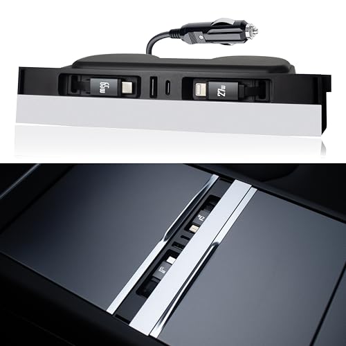 USB Hub Charger for Tesla Model 3 Highland 2024-26&Model Y Juniper 2025-26 | Center Console with Two 27W Fast Charging Retractable Cables Phone Charger Docking Station Accessories,Seamless Fit,OEM - color: for Model Y 2025-2026 & Model 3 2024-2026