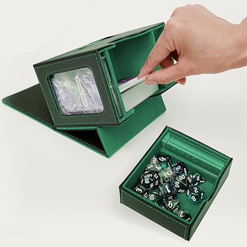 MTG Deck Box for Commander with Dice Tray - Card Deck Box Fits 100 Double-Sleeved Cards & 35PT Card Brick with Commander Display & Magnetic Holder for TCG/CCG Games(Black/Green) - color: Black Green