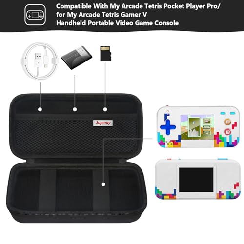 Supmay Hard Travel Case for My Arcade Tetris Gamer V, Strategic Puzzle Games, Portable Video Game System Handheld Game Protection Case with Mesh Pocket for Batteries and USB-C Cable, Black - color: Black+Black