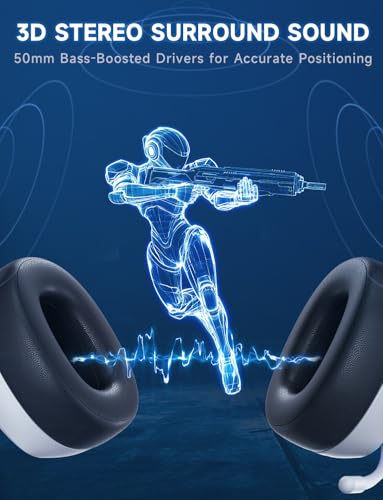Gvyugke 2.4GHz Wireless Gaming Headsets for PS5, PS4, PC, Switch - Bluetooth 5.3 Gaming Headphones with Noise Canceling Mic, 7.1 Surround Sound, 70H Battery, Blue Lighting - White - color: White
