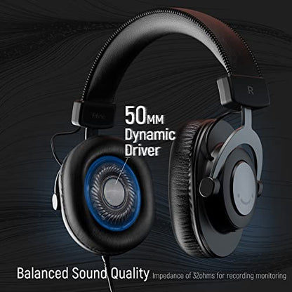 FIFINE Podcast Condenser Mic Kit and 3.5mm/6.35mm Wired Headphones, RGB Computer Mic for PS4/5 PC Gamer Youtuber, Streaming Monitoring Black Headphones with Detachable Cables, on PC/Mixer (A6T+H8)