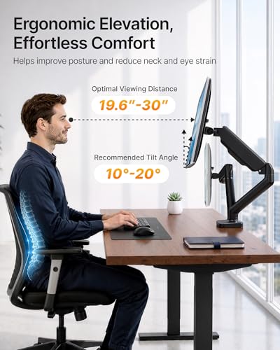 monTEK Dual Monitor Arm for 17-32" Flat/Curved Screen up to 19.8 lbs | Mechanical spring, full motion dual monitor mount, height adjustable, alloy steel, easy assembly, clamp/grommet, VESA 75/100 - size: Dual Arm