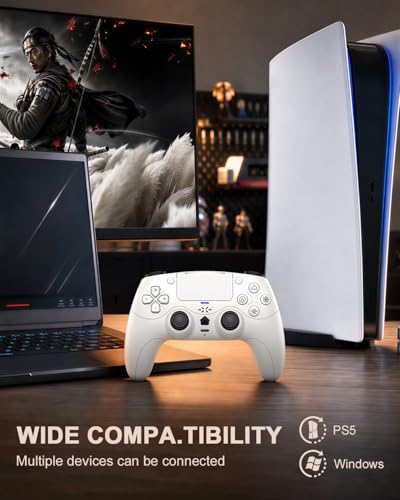 Gamrombo Full-Featured Wireless Controller for PS5 – Dynamic Response Trigger, Haptic Feedback, Mic with Mute, Upgraded ALPS Joystick, 6-Axis Gyroscope Gamepad - color: White