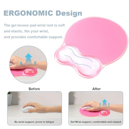 Gel Wrist Rest for Keyboard and Mouse - Ergonomic Pink Mouse Pad with Wrist Rest Support Non-Slip Base for Latop/Desktop/Office Home - color: Pure Pink, style: Wave Shape