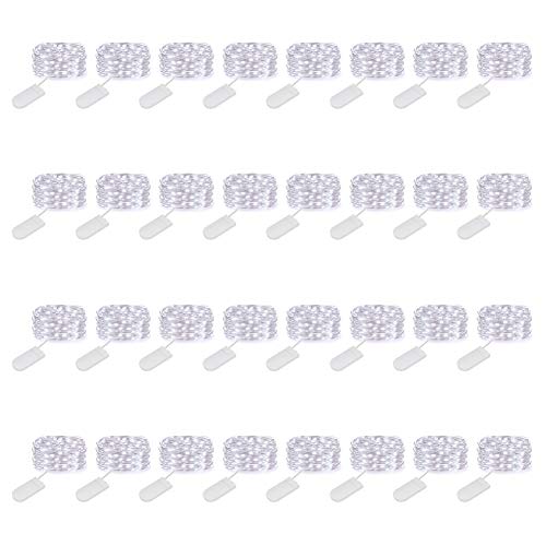 MUMUXI 32 Pack 7.2ft Fairy Lights Battery Operated. 20 LED String Lights Waterproof Silver Copper Wire Starry Firefly LEDs for Wedding Party Jars Christmas Decorations, Cool White - color: Cool White, size: 7.2 Ft-32 Pack-20 LED