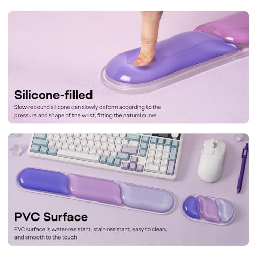 EPOMAKER CloudGel Wrist Rest for Keyboard and Mouse, 2 Pieces | Silicone Wrist Support, Anti-Slip Rubber Bottom, Ergonomic Design, Suitable for Office/Computer/Laptop/Gaming (Purple) - color: Purple