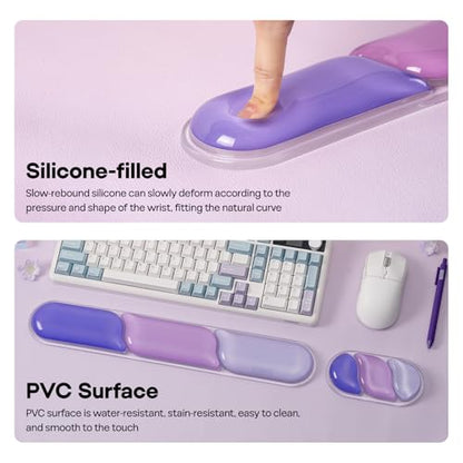 EPOMAKER CloudGel Wrist Rest for Keyboard and Mouse, 2 Pieces | Silicone Wrist Support, Anti-Slip Rubber Bottom, Ergonomic Design, Suitable for Office/Computer/Laptop/Gaming (Purple) - color: Purple