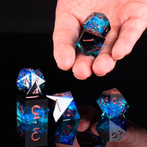 DND Dice Set, 7 Pcs Sharp Edge D&D Dice Polyhedral Resin Dice for Dungeons and Dragons RPG MTG Role Playing Table Games - color: Blue