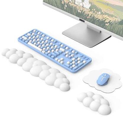 MoKo Cloud Wrist Rest for Keyboard and Mouse with Mouse Pad, White | Ergonomic Cloud Arm Keyboard Wrist Rest with Mouse Rest Wrist Pad, Upgraded PU Leather, For Office, Gaming, Computer, Laptop - color: White