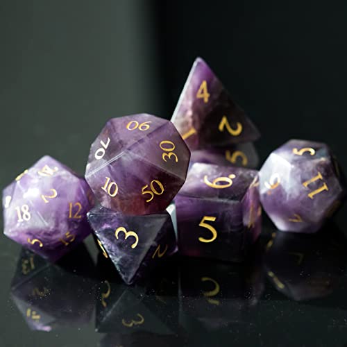 UDIXI Amethyst Gemstone Dice Set D&D Stone DND Dice Set for Tabletop Games | Natural Stone, Premium Gift Box, DM Gift, for Dungeons and Dragons Role Playing Games - color: Amethyst