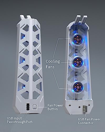 PS5 Cooling Fan (Not for Slim/Pro) High-Efficiency Cooler with USB3.0 | Cooling Fan for PS5, PS5 Accessories with Quiet Cooler Fan, Air Balance Blade, Blue Led Light - style: Light Gray