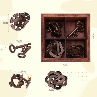 Metal Brain Teaser Puzzles for Adults Teens - Brain Teaser Puzzles with Wooden Box 3D Puzzle Game Toys for Adults Teens - Unlock Interlocking Puzzle Adults Teens IQ Education Smart Toys - color: Style C