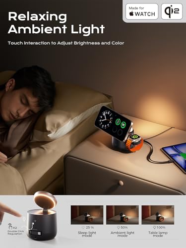 THREEKEY 4 in 1 Qi2 Magnetic Wireless Charging Station, 15W Fast Charger with Made for Apple Watch Charging Module, for iPhone 17–12 Series & AirPods, 65W Adapter Included - color: Black