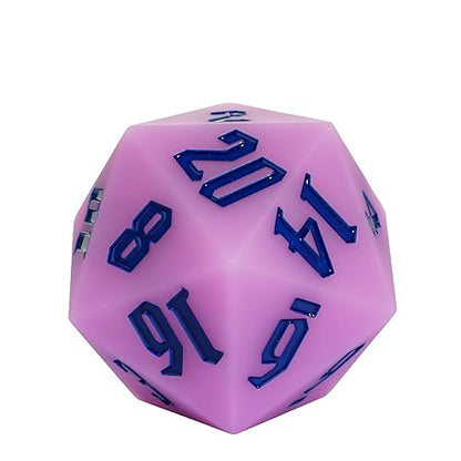 55mm Silicone D20 DND Dice, Large D20 Single 20 Sided Dice | Glow-in-the-Dark D20 Giant Dice with Gift Box for Dungeons and Dragons RPG Bar Pub Club Party Games (Purple/Blue) - color: Purple/Blue