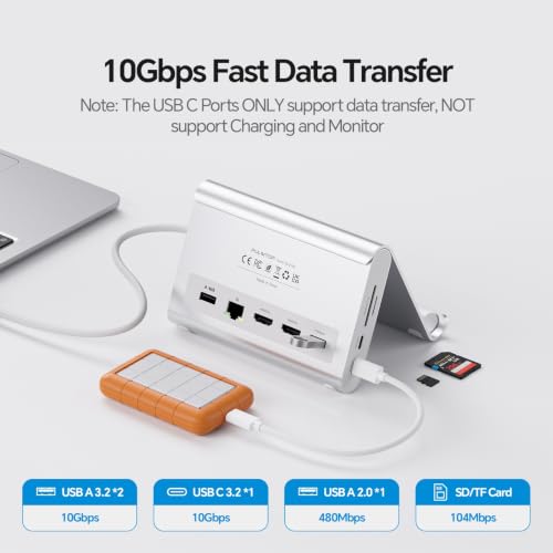 11-in-2 USB C Docking Station Dual Monitor 4K@60Hz for for M5/M4/M3 Pro/Max | PULWTOP MacBook Docking Station with 2 HDMI, Vertical Stand Dock, PD, Ethernet, SD/TF, 10Gbps USB A/C, USB 2.0, Audio- Silver - color: Silver