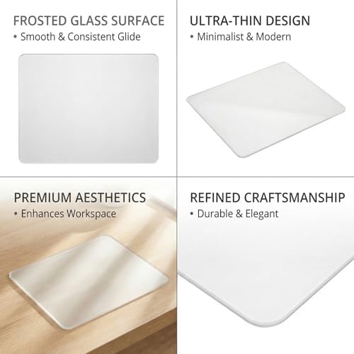 Large Glass Gaming Mouse Pad, 350x260mm Hard Surface Mousepad with Improved Precision, Low Friction for Professional Gaming and Office Use (1-Pack, Transparent Frosted) - size: 13.8L x 10.2W inches