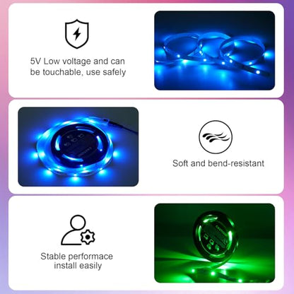 20ft LED Strip Lights Color Changing Mood lamp USB 5V Operated RGB 5050 LED Tape Lights Bedroom, Kitchen Cabinet Light with IR Remote Controller and Dimmable - size: 20FT