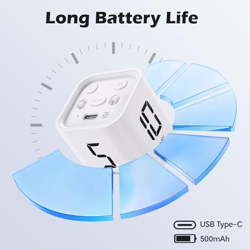 Pomodoro Timer Cube, Productivity Visual Timer Flip, 5/10/30/60 Min Preset Custom Countdown, ADHD Tool Rotating Countdown Stopwatch, Vibrate/High/Low Volume, for Study, Work, Game, Kitchen-White - color: White