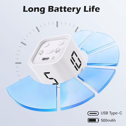 Pomodoro Timer Cube, Productivity Visual Timer Flip, 5/10/30/60 Min Preset Custom Countdown, ADHD Tool Rotating Countdown Stopwatch, Vibrate/High/Low Volume, for Study, Work, Game, Kitchen-White - color: White