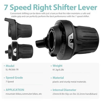 7 Speed Shifter SL-RV200-7R Bike Shifter Right Twist Shift Lever | with Visual Window,Lightweight Design,Durable and Stable,7 Speed Shifter for Moutain Bike,Commuter Bike,Touring Bike - size: 7 Speed/SL-RV200-7R