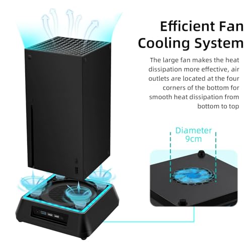 Mcbazel Cooling Fan for Xbox Series X, Xbox Series X Cooling Fan Stand with 3 Adjustable Speeds, 6 Colors RGB LED Light, Low Noise, Extra USB Ports Cooling System for Xbox Series x Console only