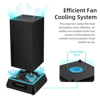 Mcbazel Cooling Fan for Xbox Series X, Xbox Series X Cooling Fan Stand with 3 Adjustable Speeds, 6 Colors RGB LED Light, Low Noise, Extra USB Ports Cooling System for Xbox Series x Console only