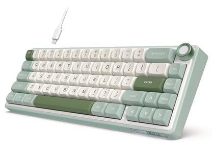 RK ROYAL KLUDGE R65 Wired Mechanical Keyboard, 60% Percent Creamy Gaming Keyboard Gasket Mount RGB Backlit with Programmable Knob, MDA Profile PBT Keycaps, QMK/VIA, Hot Swappable Linear Switch, Cyan - color: Cyan