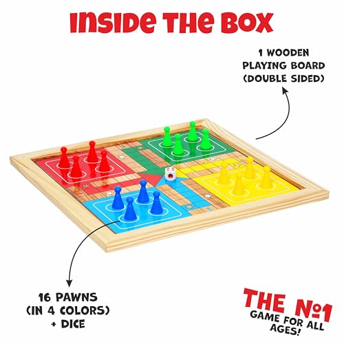 Ankit Toys & Games 2 in 1 Ludo & Snakes & Ladders Wooden Board Game – Premium Reversible Solid Family Game Set Classic Strategy & Luck Game Perfect Educational Gift for Kids & Adults Durable Board