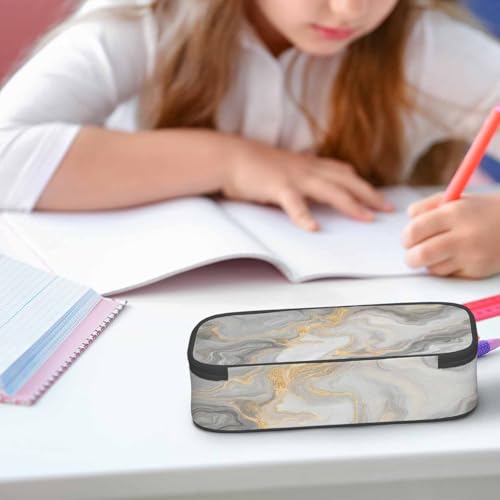 Marble Pencil Holder Bag White Fluid Texture Pencil Case College Office Organizer for Teens Adults - color: Marble 01