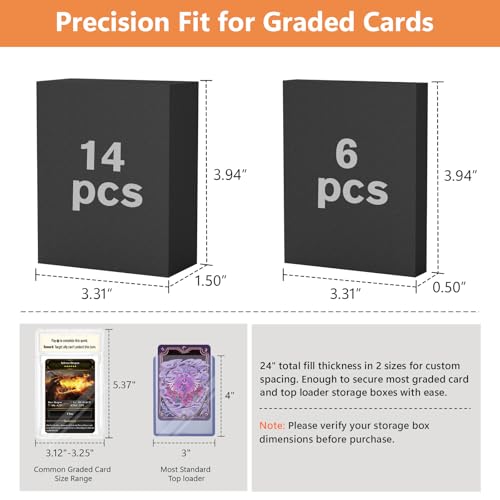Trading Card Dividers, 20-Pack High-Density EVA Foam for Card Storage Boxes | 14 x 1.5-Inch and 6 x 0.5-Inch Blocks Flexibly Fill Storage Boxes Sized for Graded Slabs and Top Loaders
