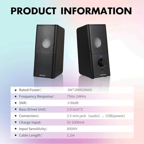 H21 Computer Speakers for Desktop PC, Full Stereo Sound, USB-Powered, Gaming Monitor Speaker with 3.5mm Aux Multimedia for Laptop/Desktop/Tablets/Phone(Black)