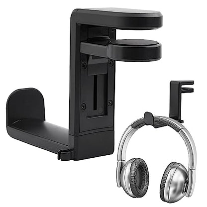 Headphone Stand, Desktop Headset Holder 360° Rotating & Adjustable Arm Clamp, Gaming Headset Hanger with 2 Data Cable Protection Ropes, for Controllers and Headphones