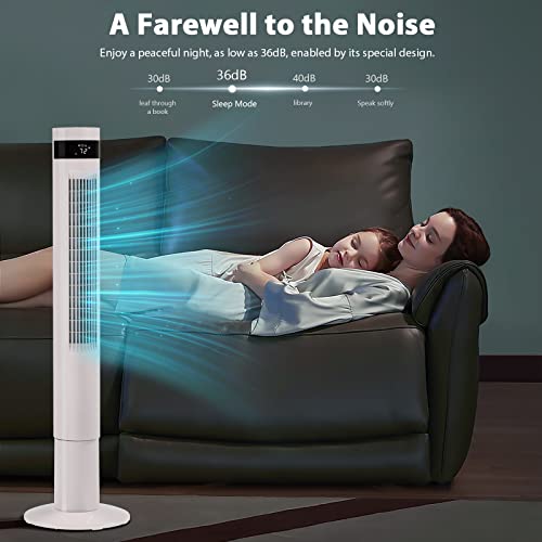 Antarctic Star Tower Fan Portable Electric Oscillating Fan Quiet Cooling Remote Control Standing Bladeless Floor Fans 3 Speeds Wind Modes Timer Bedroom Office (43 inch, White) | Quiet Cooling Remote Control Standing Bladeless Floor Fans 3 Speeds Wind Mode