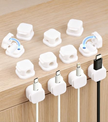 12 Pack Self-Adhesive Magnetic Cable Clips, Under Desk Cable Management Holder for Home Office, Nightstand, Car, Wall, Desktop – Cord Organizer with Residue-Free Removal