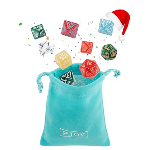 PJOY Mystery DND Dice Set Christmas Pattern Polyhedral D&D Dice for Dungeons and Dragons Role Playing Games TTRPG DND Gifts - color: Random Christmas