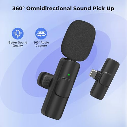 Wireless Microphone for iPhone, Android Wide Compatibility Noise Reduction Clear Sound Lavalier Microphone for Podcast, Video Recording, Live Streaming, YouTube, Tiktok, Vlog, 2 Pack