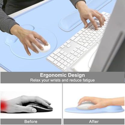 Dapesuom Large Gaming Mouse Pad, Mouse Pads with Wrist Rest Wrist Support, 4in1 Big XXL Desk Mat Desk Pad + Ergonomic MousePad + Memory Foam Keyboard Mat Wrist Rest + Coaster Set for Computer,Sky Blue - color: Sky Blue