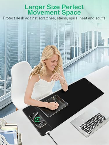 Mouse Pad with Wireless Charging, Black Mousepad Long Desk Mat, Large Gaming Mouse Pad, Soft Mouse Pad Gaming Desk Pad with Non-Slip Rubber Base, Extended Computer Keyboard Mat Office Mice Pad - color: 31.5x11.81"NO RGB-Black Right