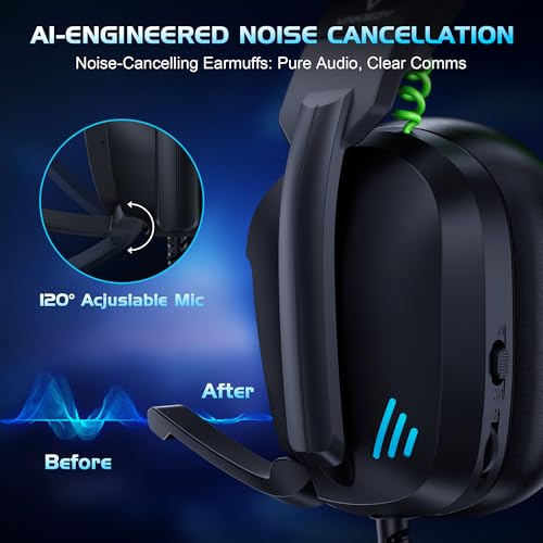 Vakedy HW11 Gaming Headset for PS4,PS5,Xbox Series X,PC,Switch,Gaming Headphones with Noise Canceling Microphone,Stereo Sound,Folding Design,3.5mm Audio Jack (Black/Green) - color: Black/Green