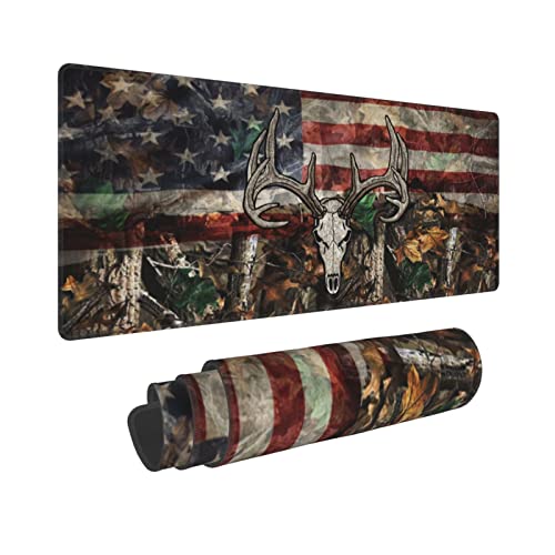 American Flag Mouse Pad XL Extended Desk Mat, Computer Mousepad | Camo Camouflage Skull Deer Non Slip Rubber, Base Stitched Edge, Gaming Pc Large Mice Pad 31.5 x 11.8 Inch - color: Black14
