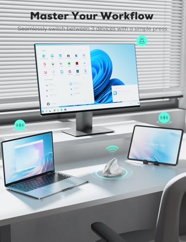 Nulea MD280 Ergonomic Vertical Wireless Mouse - Bluetooth & 2.4G Dual Mode, 4 Adjustable DPI 800/1200/1600/2400, Rechargeable, Silent Clicks, No Lag, 6 Buttons - Perfect for Laptop, Desktop White - color: White