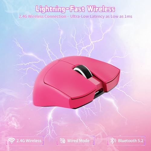 ATTACK SHARK X11SE Wireless Gaming Mouse, 59g Lightweight, Magenta | Bluetooth/2.4Ghz Wireless/Wired Connectivity, 22K DPI, PixArt PAW3311 Gaming Sensor, 1K Polling Gamer Mice for PC/Mac - color: Magenta