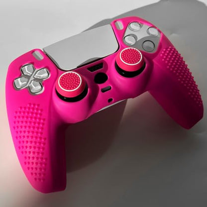 Anti-Slip Pink PS5 Controller Skin,Studded Edition Protective Silicone Cover Skin Grips Compatible with PS5/Slim/Pro Controller and 6 PCS Thumb Grips Caps. - color: Pink